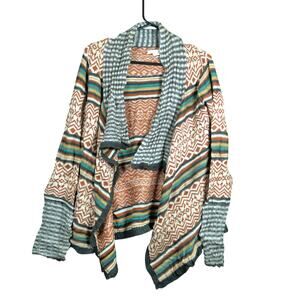 Belle De Jour Womens Sweater Multicolored Aztec Waterfall Open Front Cardigan S